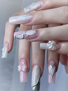 Punk Nails, Rainbow Nails, Heart Nails, Valentine's Day Nails, Rhinestone Nails, Long Nails, Stylish Nails, Nail Inspo, Summer Nails