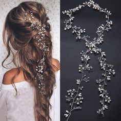 two pictures of the same hair piece, one with flowers on it and another with pearls