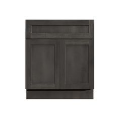 a gray cabinet with two doors and one drawer