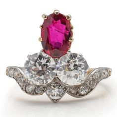 New Arrival! 🤩 Absolutely Stunning Natural Burmese Ruby and Diamond Trefoil Ring The 1.20ct natural Burma ruby is set with two sparkling diamonds leading to diamond-set shoulders. Mounted in platinum upon 18ct yellow gold, Circa 1930’s. Total diamond weight = 2 carats 💎 #rubyring #burmeseruby #burmaruby #naturalruby #trefoil #trefoilring #threestonering #trilogyring #artdecoring Late Art