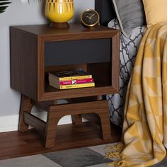 Baxton Studio Svante Mid-Century Modern Walnut Brown and Dark Gray Finished Wood 1-Drawer Nightstand FredCo theFredCo Nightstand Styling, Grey Drawers, Mid Century Modern Nightstand, Walnut Nightstand, Coastal Furniture, Baxton Studio, Modern Nightstand, Brown Frame, Wood Nightstand