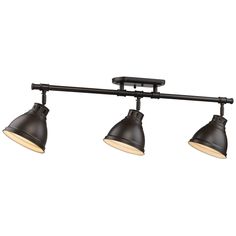 three light track fixture with an adjustable arm and two lights on each side, black