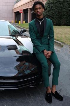 Prom Black Suits For Men, Black Man Green Suit, Men Emerald Green Outfit, Dark Green Prom Suit Men, Black Green Suit Men, Mens Prom Fits, Emerald Green Prom Suit Men, Green Prom Suit Black Men, Prom Outfit Inspo Men