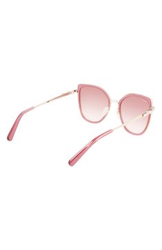 A classy cat-eye silhouette brings styled-up drama to Italian-crafted sunglasses complete with tapered temples and quality CR-39 lenses. 54mm lens width; 19mm bridge width; 140mm temple length 100% UV protection Prescription-compatible CR-39 lenses Metal/acetate Made in Italy Eye Silhouette, Rose Gold Sunglasses, Gold Sunglasses, Cat Eye Sunglasses, Uv Protection, Cat Eye, Temple, Lenses, Bridge