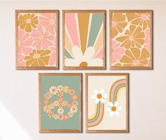 four floral prints hanging on the wall