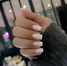 Natural White French Tip Nails, Chrome Milky Nails, White French Nails With Chrome, Short White On White French Tip Nails, Cream Square Nails, Milky White With Chrome Nails, White Base Acrylic Nails, Milky White Nails Chrome, White Base French Nails