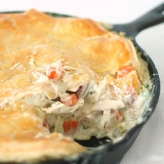 a chicken pot pie in a cast iron skillet