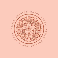 the flower shop logo is shown in brown and pink colors on a light pink background