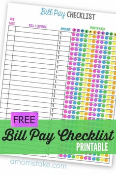 the free bill pay checklist printable