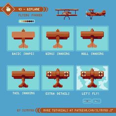 an old - school computer game showing different types of aircrafts and how to use them