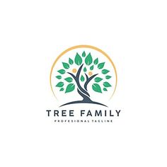 the tree family logo is shown in green and orange colors, with leaves on it