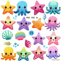 some cute little starfishs and other sea animals