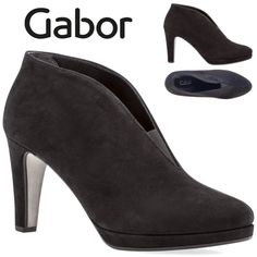 Gabor Amien Women’s Black Suede Heeled Booties Leather Slip On Ankle Boots Pumps Shoes Size 8.5 (Uk 6) New Delivering A Sophisticated And Contemporary Silhouette, These Ankle Boots Can Be Worn For Work And Evenings Alike. Crafted In Rich Black Suede, The Boots Skim Over The Ankle And Scoop Down With A Deep V-Cut At The Vamp, With A Mid-Heel, Cushioned Insole And Elasticated Inserts. Showcase Your Fancy And Elegant Choice In Fashion By Stepping Out In The Gabor Gabor Heels. Suede Upper, Lining, A Luxury Black Chelsea Boots With Almond Toe, Luxury Black Suede Chelsea Boots, Chelsea Boots Women Outfit, Comfortable Womens Dress Shoes, Shoes For Walking All Day, Boots Women Outfit, Comfortable Dress Shoes For Women, Gabor Shoes, Ankle Boots Uk