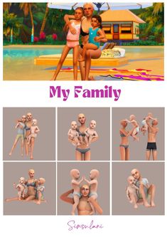 the family poses in their bathing suits and swimsuits, with text that reads my family