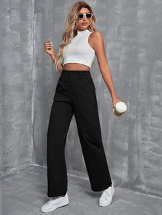 Step up your fashion game with our Side Pocket High Waist Flap Cargo Pants. Designed with a high waistline and a regular fit, these pants offer a comfortable and trendy silhouette. The zipper fly and flap pockets provide a stylish touch, while the long length adds a modern edge. Specifications: Type: Cargo Pants Closure Type: Zipper Fly Details: Pocket, Zipper Waist Line: High Waist Length: Long Fit Type: Regular Fit Fabric: Slight Stretch Material: Fabric Composition: 100% Polyester Care Instru Chic High-waisted Pants With Multiple Pockets, High Waist Wide Leg Cargo Pants For Work, Chic High Waist Bottoms With Multiple Pockets, High Rise Pants With Multiple Pockets For Work, Trendy High Waist Cargo Pants For Work, Chic High-rise Cargo Pants For Work, Trendy High Waist Pants With Side Pockets, Chic High Rise Cargo Pants For Work, Chic High-waist Pants With Cargo Pockets