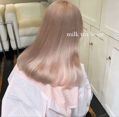 Blonde Hair Pink Undertones, Korean Hair Color No Bleach, White Milk Tea Hair, Milk Tea Blonde Hair Color, Milk Pink Hair, Pearl Beige Hair, Milkshake Hair Color, Milk Tea Beige Hair, Milk Tea Blonde Hair