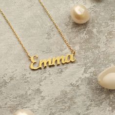 Cherish yourself or the one you love with this brilliant and personalized dainty name necklace! Let your loved one show off their style with this customized name necklace and share your love with a gift that will truly last forever. Capture your favorite expression or words with a piece of jewelry that will take them on a journey of self-expression and style. Personalized Name Pendant Necklace, Minimalist Name Charm Necklace For Personalized Gift, Minimalist Name Charm Necklaces For Personalized Gift, Classic Customized Name Necklace For Mother's Day, Customized Classic Name Necklace For Mother's Day, Minimalist Charm Necklace For Personalized Gift, Name Pendant Necklace As A Gift For Her, Dainty Name Necklace For Birthday, Dainty Nameplate Charm Necklace For Personalized Gift