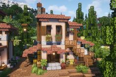 Here's an Italian inspired farmhouse in the countryside! Italian Countryside House, Minecraft Farmhouse, Cottage Minecraft, Italian Farmhouse, Minecraft Interior Design, Minecraft Cottage, Diy Minecraft, Minecraft Medieval