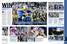 an article in the news with images of people cheering and holding hands up to their faces