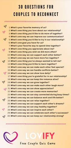 Questions for Couples to Reconnect Deep Conversations For Couples, Questions To Reconnect With Husband, Questions For Husband And Wife Fun, Things To Do With Your Partner, Questions For Couples To Reconnect, Relationship Reset, Question For Couples, Couple Conversations, Deep Questions For Couples