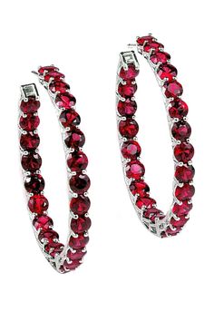 BAYCO-Medium Ruby Eternity Hoops-WHITE GOLD Bayco Jewelry, White Gold Hoop Earrings, White Gold Hoops, Marissa Collections, Hoop Earring Sets, Gold Hoop, Red Hot, Gold Hoop Earrings, White Metal