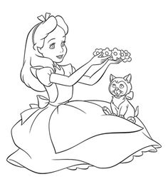 the princess and her cat are sitting on a pillow coloring pages for kids to color