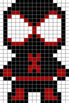 a cross stitch pattern with the shape of a dog in red, black and white