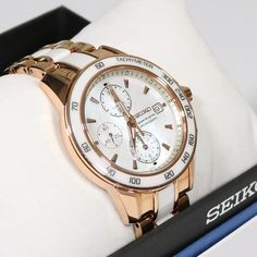 Seiko Women's Quartz Sportura Rose Gold Tone Watch SNDW98P1 Seiko Sportura, Bracelet Rose Gold, Authentic Watches, Steel Bracelet, Sapphire Crystal, Fold Over, Michael Kors Watch, Stainless Steel Bracelet, Quartz Movement