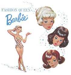 an advertisement for barbie hair products featuring three women in bathing suits and one woman with short hair