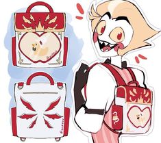 an image of a cartoon character with backpacks and bags on the side, one is angry