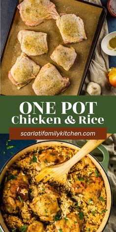 one pot chicken and rice recipe in a pan