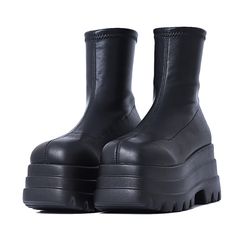 Platform Height: 5-7cm Outsole Material: Rubber Insole Material: PU Heel Type: Wedges Heel Height: Super High (8cm-up) Fit: Fits true to size, take your normal size Closure Type: Slip-On Brand Name: KarinLuna Women Combat Boots, Boots For Women Ankle, Cool Women, Shoes Boot, Boots Thick, Punk Shoes, Punk Boots, Women Platform Sandals, Women Ankle Boots