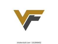 the letter vf is made up of two letters with gold and black accents on it