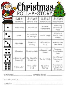 christmas roll - a - story game with santa clause on top and dominos in the bottom