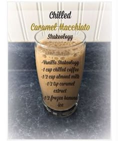 a smoothie is in a tall glass with information about the ingredients for it and how to make it