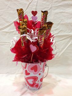 valentine's day candy bouquet in a cup