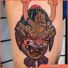 Samurai Tiger Tattoo, Animal Samurai Tattoo, Traditional Japanese Tiger Tattoo, Japanese Tiger Head Tattoo, Foo Dog Samurai Tattoo, Tiger Samurai, Samurai Tattoo Sleeve, Japanese Designs, Samurai Tattoo