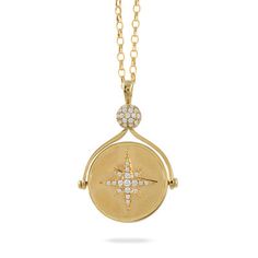 0.23ctw Diamond Reversible Medallion - front Luxury Single Cut Diamond Medallion Necklace, Diamond Chain, Paloma, Diamond Pendant, Satin Finish, Gold Diamond, 18k Gold, Gold Necklace, Diamonds