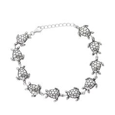 "Add a fun touch to your casual attire with this sterling silver sea turtle bracelet. Add a fun touch to your casual attire with this sterling silver sea turtle bracelet. Chain type: link Length: 7.5 in. + 1-in. extender Metal: sterling silver Plating: rhodium Finish: oxidized Packaging: boxed Size: 6.5"". Color: Grey. Gender: female. Age Group: adult." Elegant Silver Charm Bracelet For Beach, Casual Sterling Silver Bracelet, Casual Silver Hypoallergenic Bracelets, Casual Hypoallergenic Silver Bracelets, Sterling Silver Bracelets For Beach, Silver Turtle Jewelry, Casual Silver Bracelet, Casual Hypoallergenic Sterling Silver Jewelry, Casual Sterling Silver Jewelry