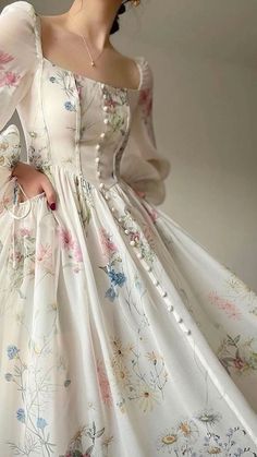 Angelcore Dress, Fashion French, 사진 촬영 포즈, French Retro, Printed Summer Dresses, Vintage Floral Dress, Fairytale Dress, Vestidos Vintage, Chiffon Long Sleeve