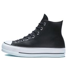 Converse Chuck Taylor All Star Platform Clean Leather High Top Thick Sole Black Leather (W) Canvas Shoes/Sneakers Black Leather Converse, All Star Platform, Black High Top Sneakers, Chuck Taylor All Star Lift, Leather Converse, Black Gums, Black High Tops, Leather High Tops, Converse Chuck Taylor All Star