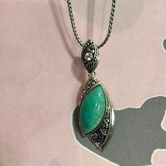 Nwot Faux Turquoise Necklace With Plated Chain And Crystals. No Tarnishing Or Wear. Measures 9 Inches Long. Unsigned. Elegant Metal Turquoise Necklace, Elegant Turquoise Metal Necklace, Nickel-free Turquoise Pendant Necklace, Womens Jewelry Necklace, Turquoise Necklace, Jewelry Necklaces, Plating, Necklaces, Women Jewelry