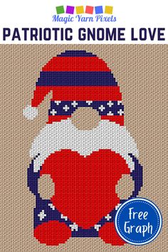 a cross stitch pattern with santa claus holding a heart and wearing a knitted hat