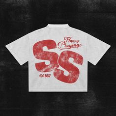 a white t - shirt with the word sss printed on it and red letters