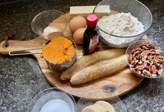 the ingredients for this recipe are displayed on a cutting board