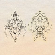 two drawings of different designs on paper