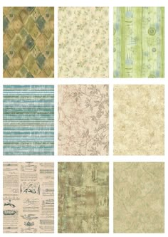 six different patterns and textures for wallpapers, including blue, green, beige and white