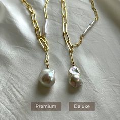 [The video is showing a premium pearl] A unique and chic necklace made with a beautiful baroque fireball pearl and a Keshi stick pearl. The chain is high-quality 14K gold-filled and won't tarnish and can last for a lifetime. The stick pearls are rare on the market, and I spent a long time looking for and picked high luster quality ones. You can adjust the distance between two pearls and wear the necklace according to your preferences. The pearls are naturally grown, so they are one of a kind and Elegant Baroque Pearl Chain Necklace As Gift, Elegant Baroque Pearl Chain Necklace Gift, Luxury Pearl Charm Chain Necklace For Gift, Gift Baroque Pearl Chain Necklace, Everyday Baroque Pearl Necklace With Pearl Pendant, Everyday Necklace With Baroque Pearl Pendant, Everyday Baroque Pearl Necklace With Pendant, Luxury Pearl Necklace With Chain For Gift, Luxury Pearl Necklace With Chain As Gift