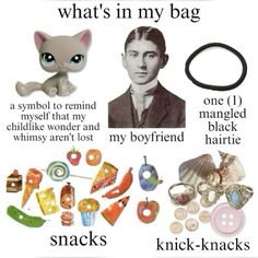 a bunch of different things that are in the shape of a bag and an image of a cat