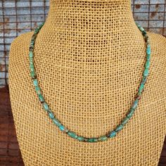 Artisan Green Turquoise Single Strand Necklace, Green Turquoise Single Strand Necklace, Green Single Strand Turquoise Necklace, Southwestern Single Strand Green Turquoise Necklace, Southwestern Green Single Strand Turquoise Necklace, Blue Turquoise Necklace, Natural Shades, Green Turquoise, Turquoise Blue